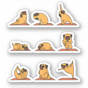 Adesivo Yoga Puppy Yoga Pug Poses e Meditação Engraçada