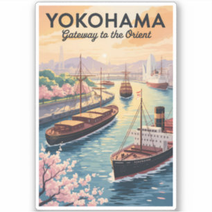 Adesivo Yokohama Japão Ilustração Arte de Viagem Vintage
