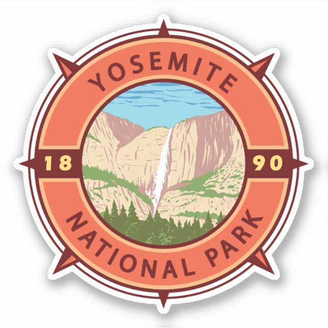 Adesivo Yosemite National Park Retro Compass Emblem (Frente)