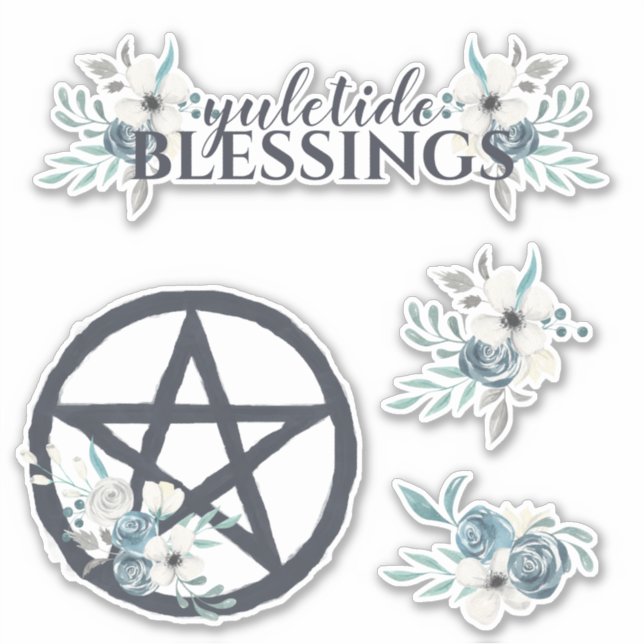 Adesivo Yuletide Blessings Blue Winter Floral Yule (Frente)