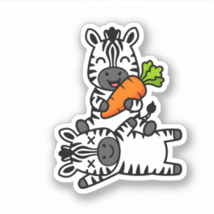 Adesivo Zebra Feliz e Fofo com Desenho Animado de Cenoura