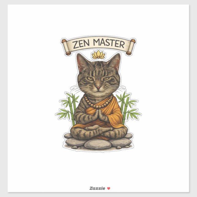 Adesivo Zen Master Cat Funny Chill Gray Tabby Cat Gift  (Folha)