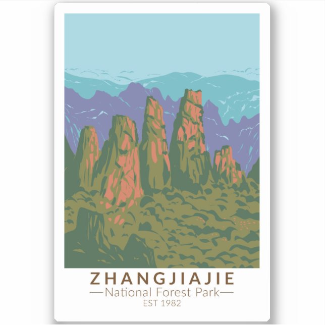 Adesivo Zhangjiajie Floresta Nacional na China, Retro Viag (Frente)