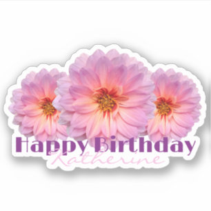 Adesivo Zínias Rosa Personalizadas Feliz Aniversário