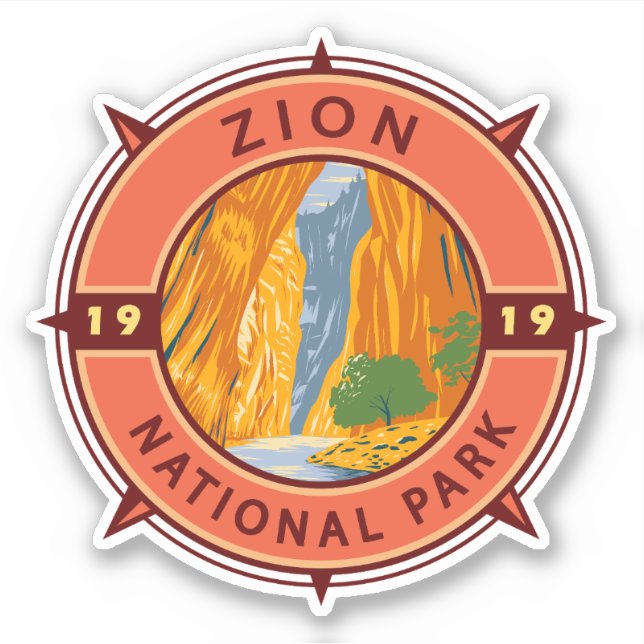 Adesivo Zion National Park Retro Compass Emblem (Frente)