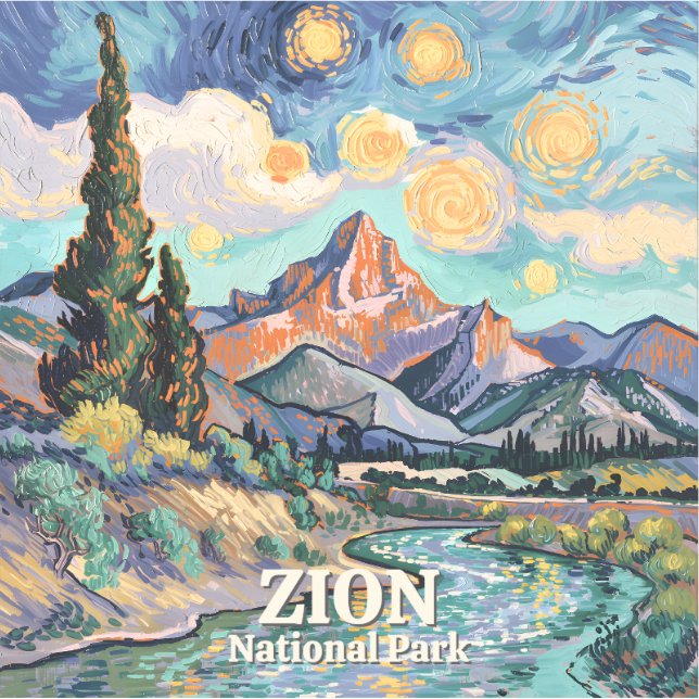Adesivo Zion Vibrant Landscape Retro River Sunset Van Gogh (Frente)