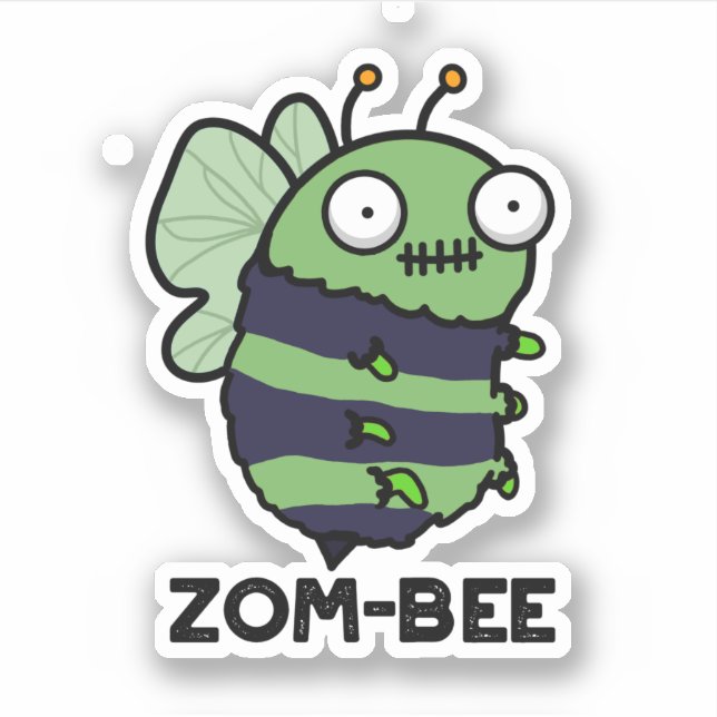 Adesivo Zom-bee Dia de as Bruxas engraçado Zombie Bee Pun (Frente)