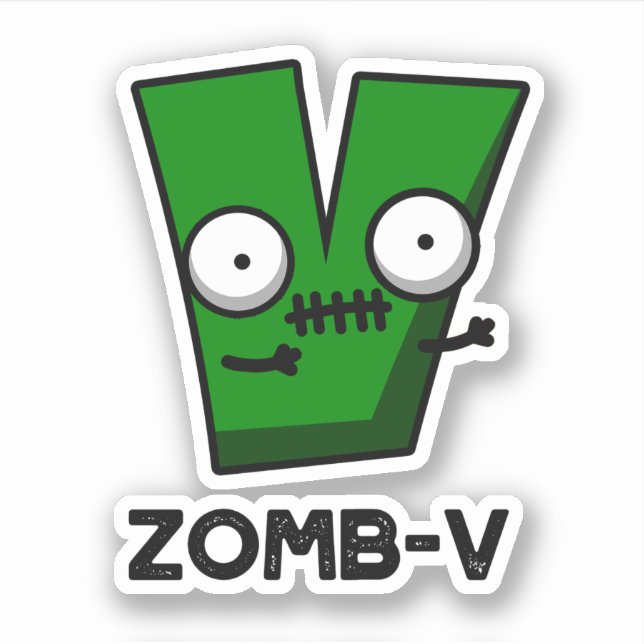 Adesivo Zomb-V Dia de as Bruxas engraçado Zombie Alphabet  (Frente)