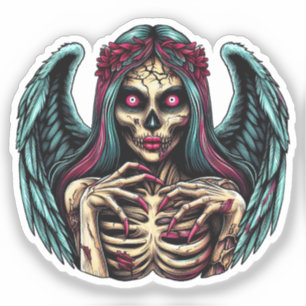Adesivo Zombie Angel Dark Fantasy Art, esqueleto assustado