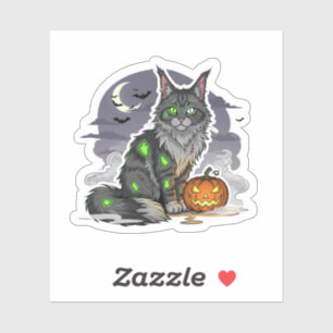 Adesivo Zombie Maine Coon - Gato de Halloween assustador