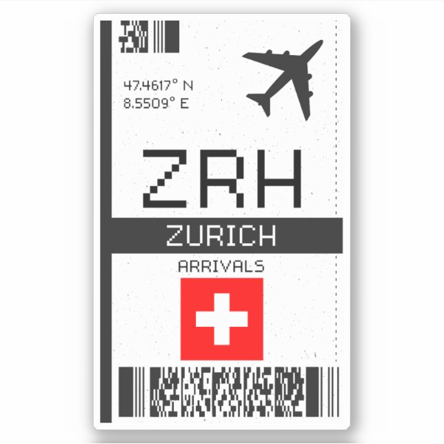 Adesivo ZRH Zurich Boembarque Pass - Viagem de Suiça (Frente)