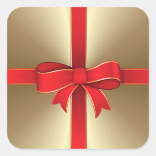 Adesivos - Arco vermelho e fita em Dourado