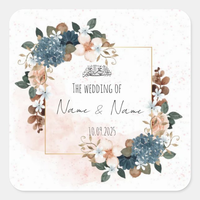 Adesivos azuis e rosa florais para lembrancinhas  (Frente)