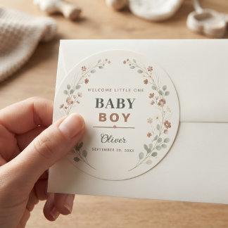 Adesivos Baby Shower Boho Floral Rústico País