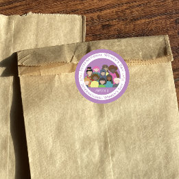 Adesivos brancos roxos do Dia Internacional da Mul