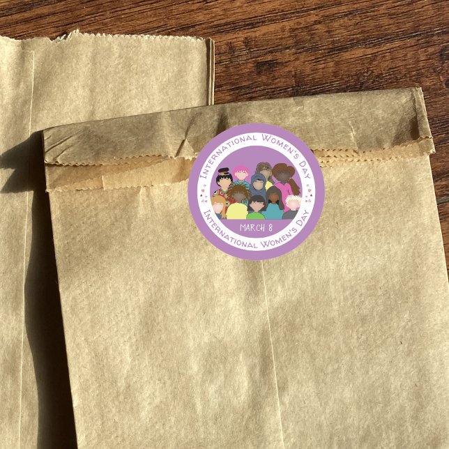 Adesivos brancos roxos do Dia Internacional da Mul (Criador carregado)