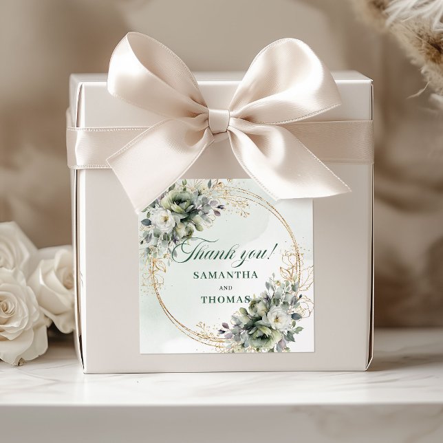 Adesivos Caixa de Favor Elegante Boho Verde Dourad (Elegant Boho Greenery Favor Box Stickers Gold)