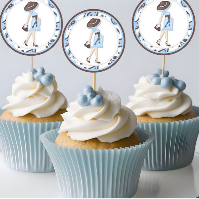 Adesivos com Cupcake de chá de fraldas azul (Criador carregado)