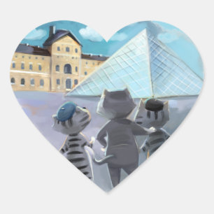 Adesivos Coração Clássico - Gatos Louvre Paris