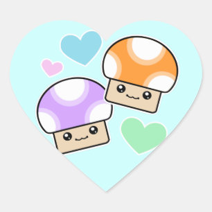 Adesivos Coração Kawaii de Cogumelo Puffs Macios