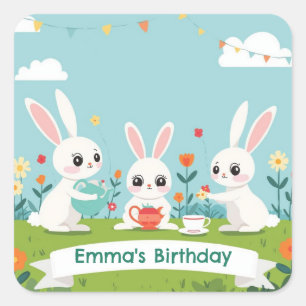Adesivos da Festa de Chá do Bunny Aniversário do