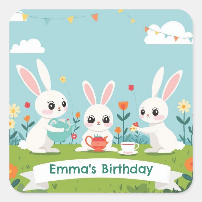 Adesivos da Festa de Chá do Bunny | Aniversário do (Frente)