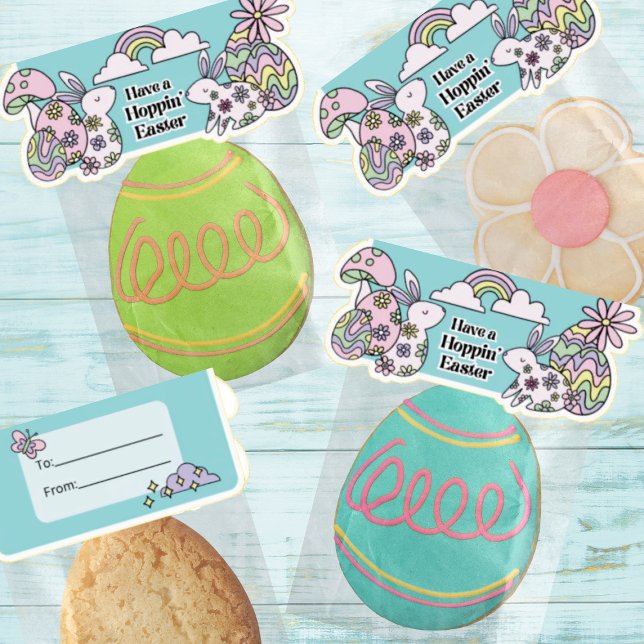 Adesivos da Páscoa Sacos de Tratamento Dobra Sobre (Bake. Decorate. Peel. Place. Fold Over. Stick. Gift.)