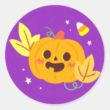Adesivos de Abóbora Feliz Halloween Roxo Fofos