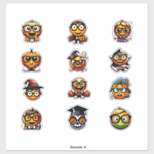 Adesivos de Abóbora Símbolo Emoji Nerd de Hallowee