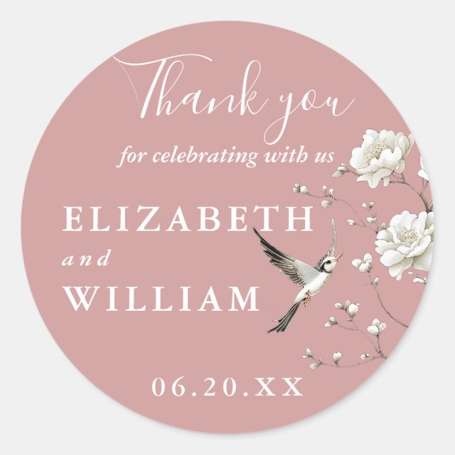Adesivos de agradecimento de casamento com flores  (Frente)