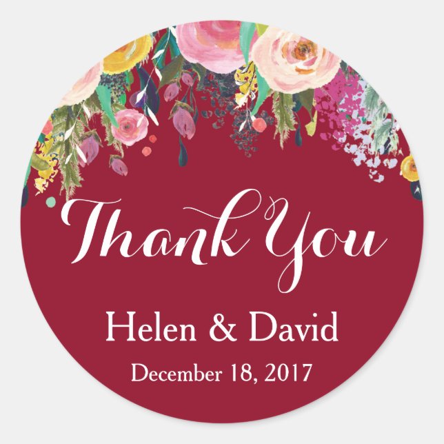 Adesivos de Agradecimento de Casamento Floral Borg (Frente)