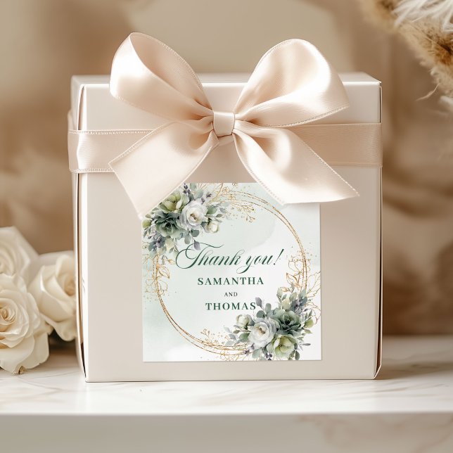 Adesivos de Agradecimento de Casamento Verde e Dou (Greenery and Gold Wedding Thank You Stickers)