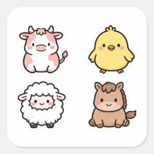 Adesivos de Animais de Fazenda Fofos 4 Unidades