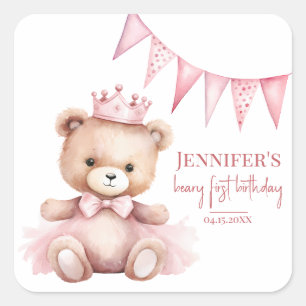 Adesivos de aniversário de 1 ano de menina com urs