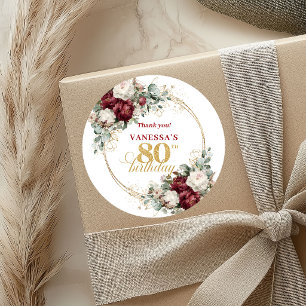 Adesivos de Aniversário de 80 Anos Blush Burgundy 