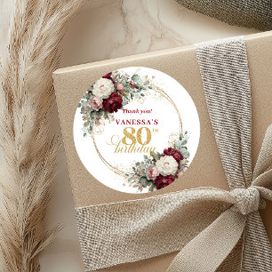 Adesivos de Aniversário de 80 anos Botanical Blush