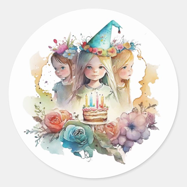 Adesivos de aniversário de aquarela bonita (Frente)