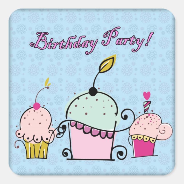 Adesivos de Aniversário de Cupcakes Fofos (Frente)