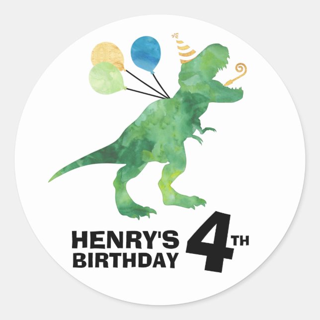 Adesivos de Aniversário de Dinossauro - Qualquer I (Frente)