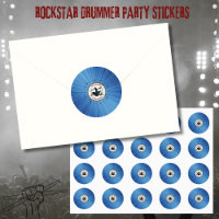 Adesivos de Aniversário de Músico Baterista Azul