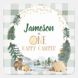 Adesivos de Aniversário de Um Acampador Feliz