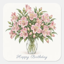 Adesivos de Aniversário Feliz Rosa Alstroemeria
