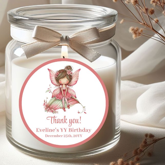 Adesivos de Aniversário Menina Fantasia Rosa Corad (Blush Pink Fairy Whimsy Girl Birthday Stickers)