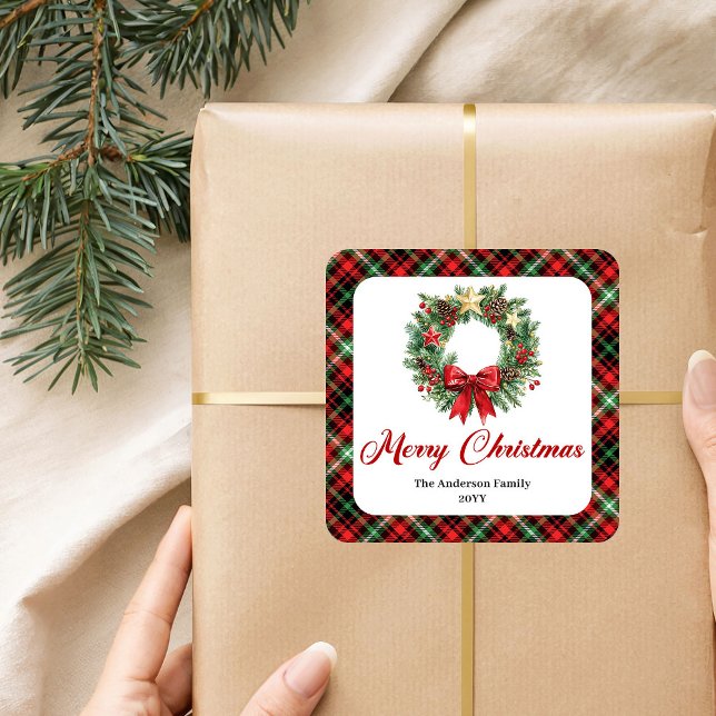 Adesivos de Aquarela de Coroa de Natal Personaliza (Personalized Christmas Wreath Watercolor Stickers)