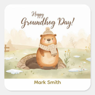 Adesivos de Aquarela do Dia da Marmota   Sala de A