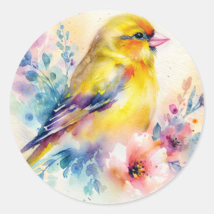 Adesivos de Aquarela Floral do Pássaro Amarelo
