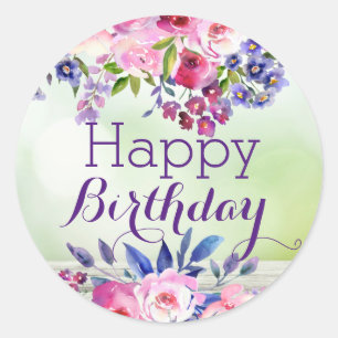 Adesivos de Aquarela Flores Feliz Aniversário