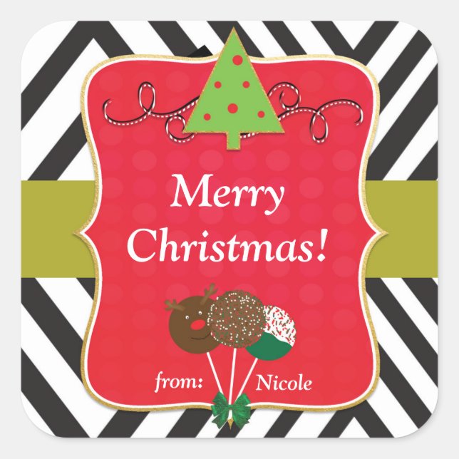 Adesivos de árvore moderna e cake pops de Natal (Frente)