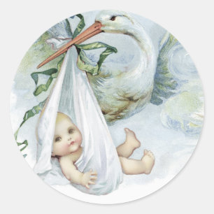 Adesivos de Baby Chá Vintage Azul Cegonha