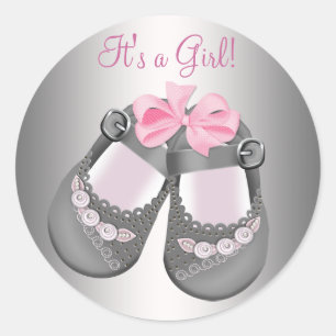 Adesivos de Baby Shower Cinza Bebê Menina Rosa Cin